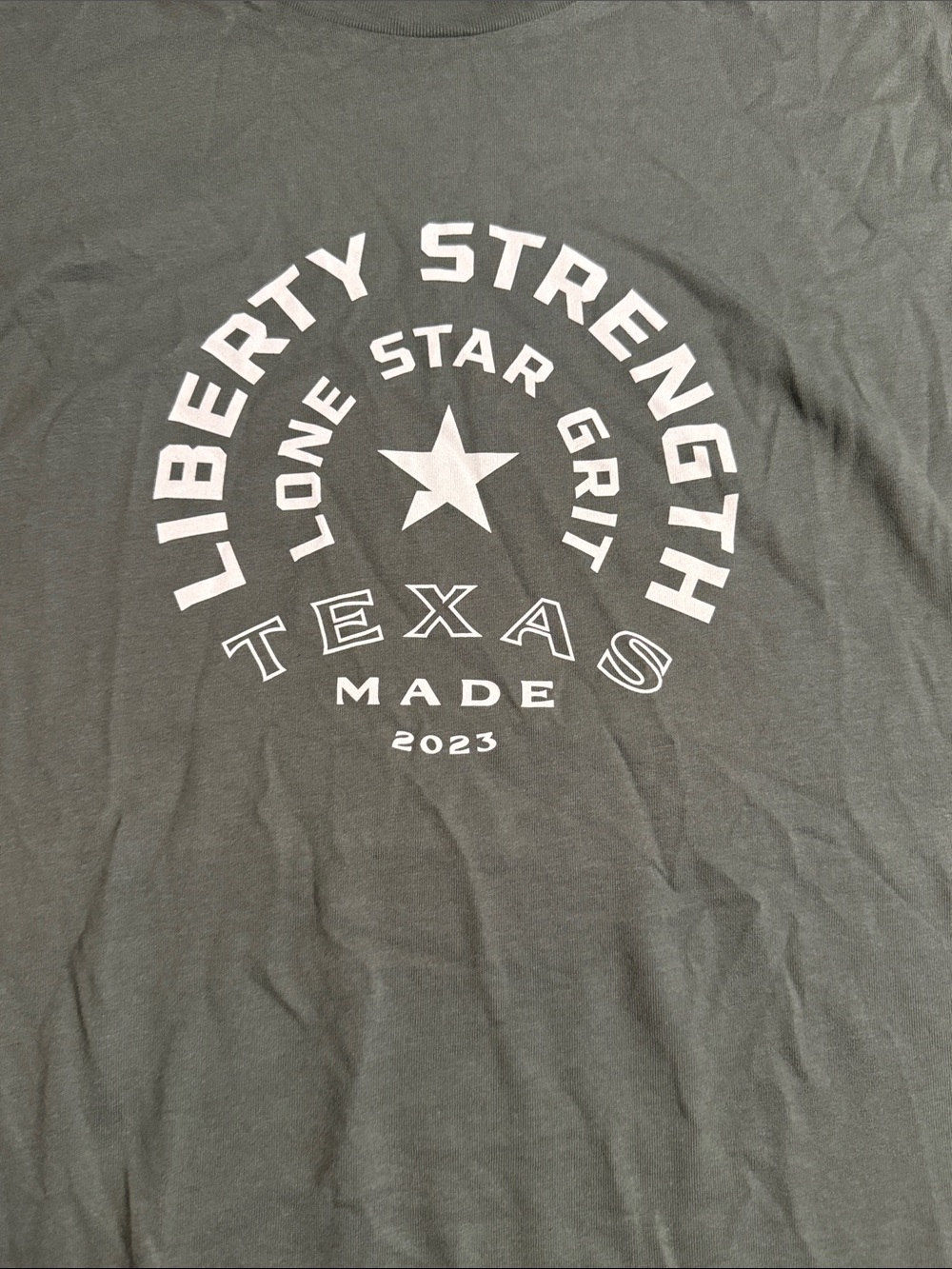 Liberty Strength Olive Green Graphic Tee - Texas Made - Picture 3 of 4